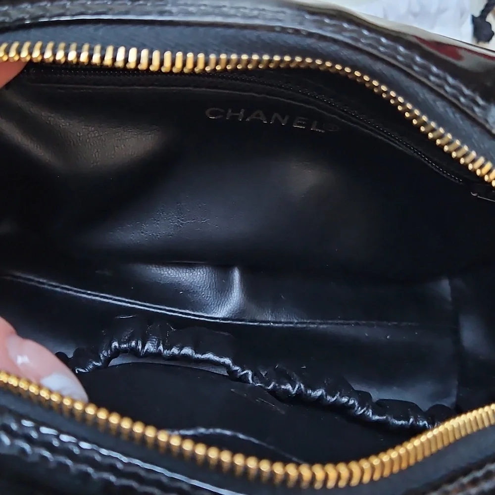 CHANEL Black Patent Leather Cosmetic Bag